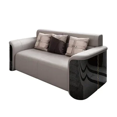 Post-modern light luxury leather sofa high-end villa Italian simple living room luxury model room