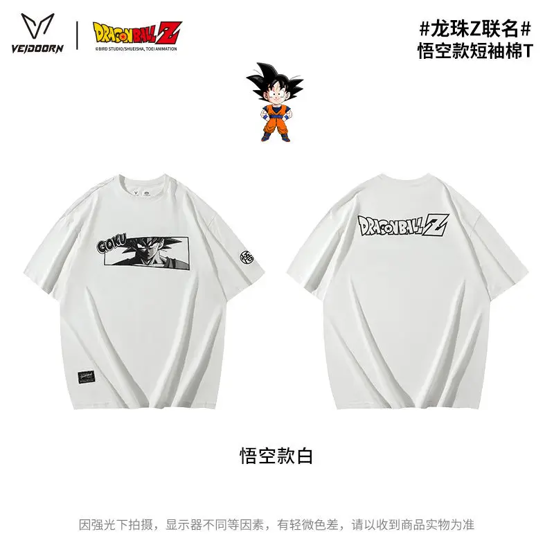 تي شيرت Dragon Ball Z Collaboration Goku بأكمام قصيرة للرجال فضفاض وكاجوال برقبة دائرية قطنية نصف كم