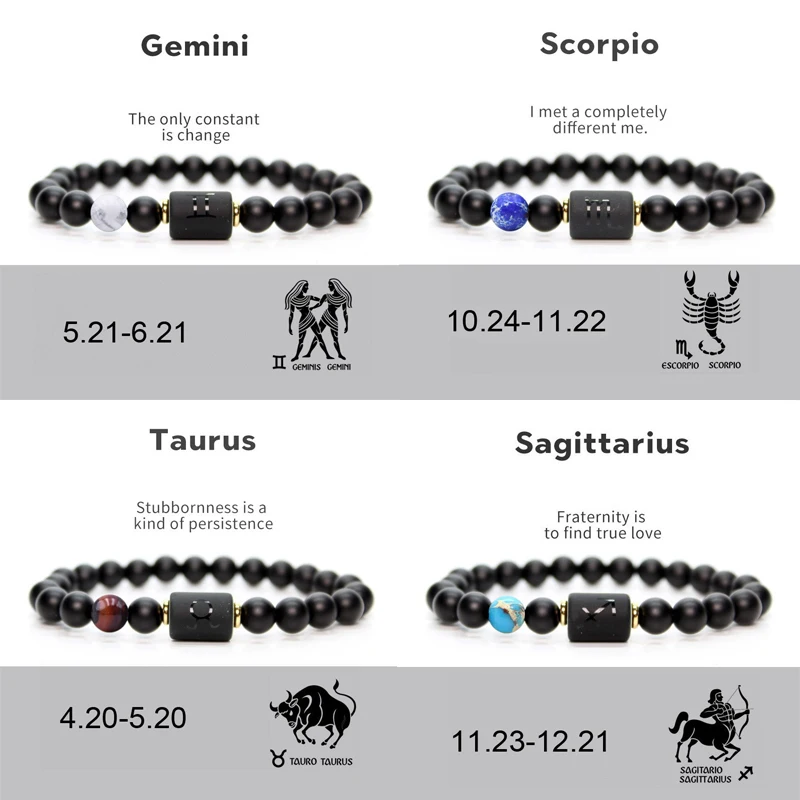 12 Zodiac Signs Constellation Charm Bracelet Men Women Fashion Beaded Bracelets Bangle Birthday Party Friendship Jewelry Gifts