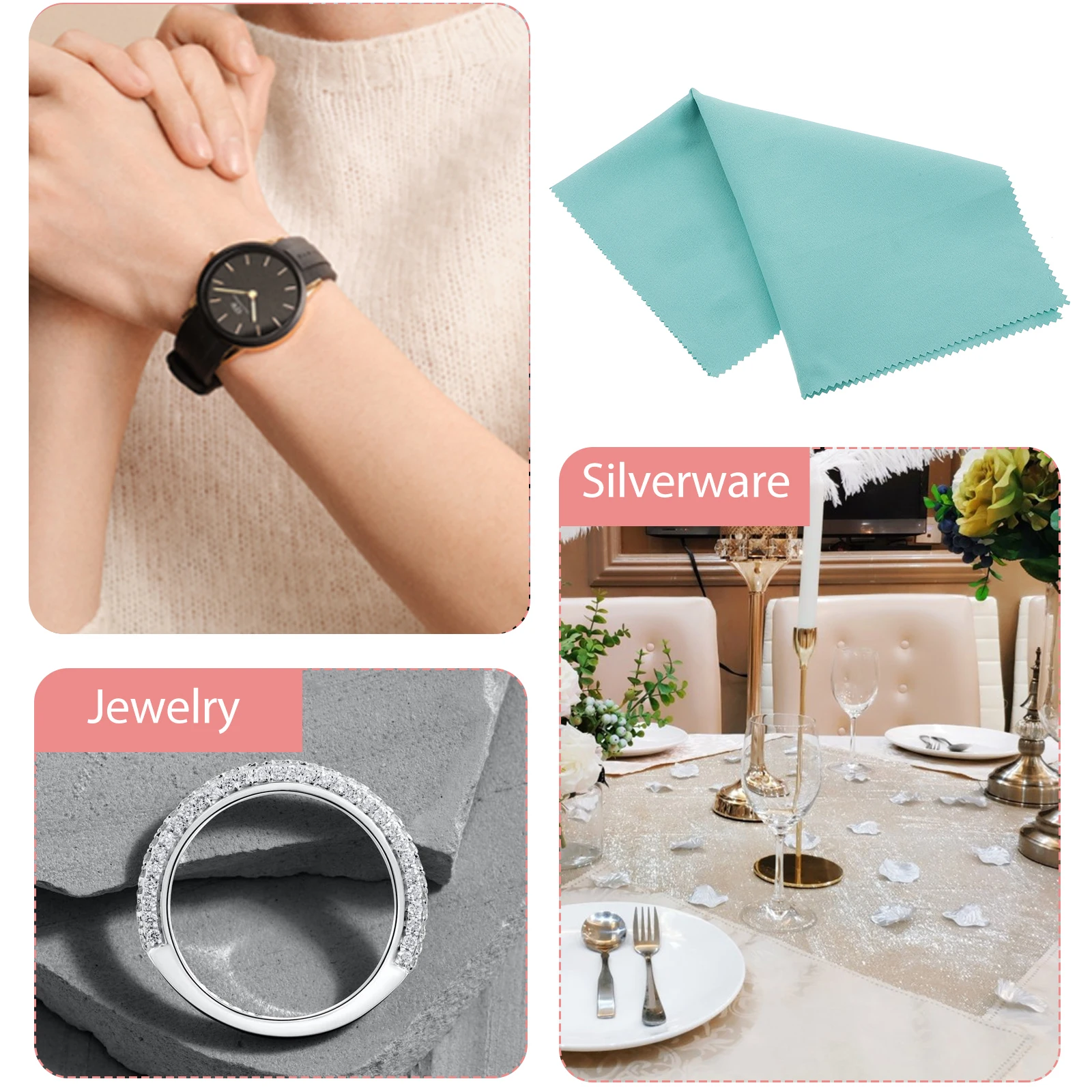 

2Pcs Microfiber Cleaning Silverware Cloth for Jewelry Silverware Polishing Cloth Wipes Reusable Remove Tarnish