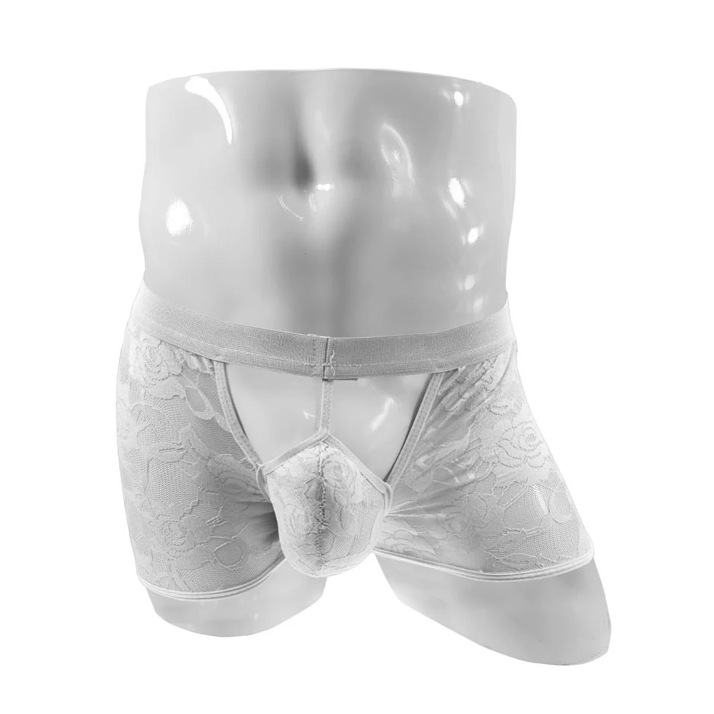 Sexy renda pura oca cuecas para homens, bolsa convexa cueca, calcinha masculina sissy transparente, roupa de dormir