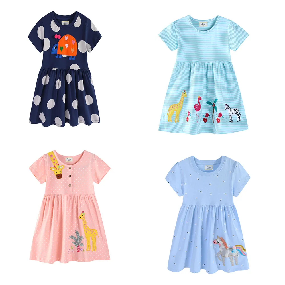 

Jumping Meters Unicorn Animals Girls Dress 2-7T Short Sleeve Princess Summer Fashion Children's Clothing Animals Embroidery