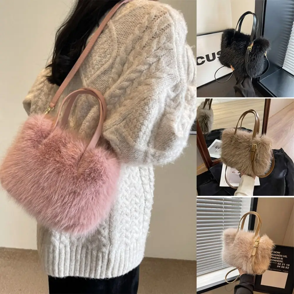 Fashion Faux Fur Ladies Shoulder Bag Soft Square Female Crossbody Bag Fluffy Plush Handbag Tote Bag