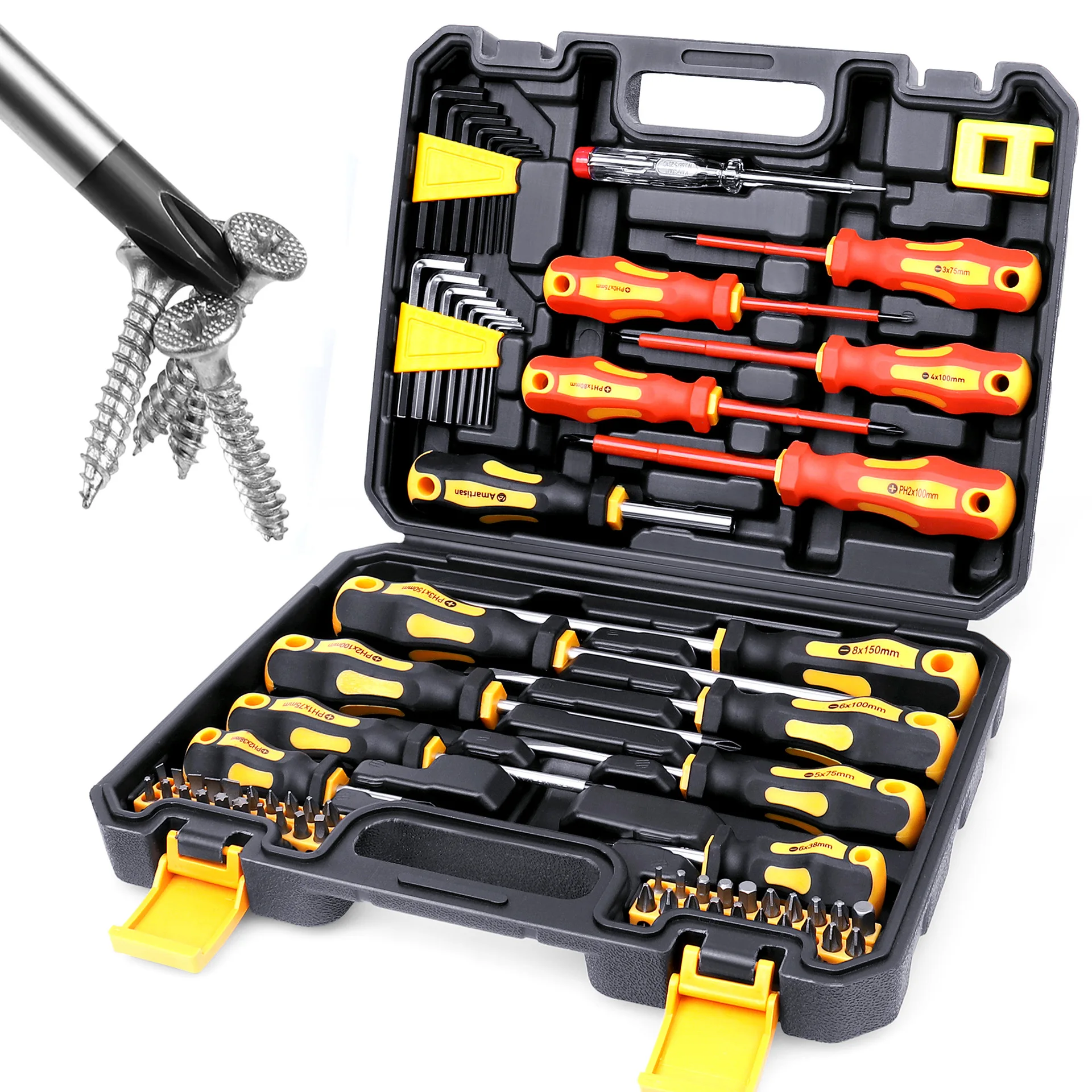 

Suitable for 72-Piece magnetic screwdriver set, including various drill bits and insulated screwdriver sets, starting at one pie