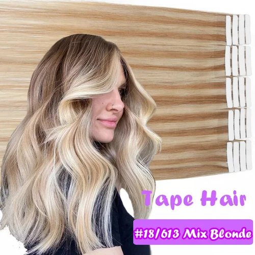 Imagen 2 del producto Extensiones de cabello humano Real, cinta recta de doble cara para cinta de trama de piel en extensiones de cabello, 20 piezas, extensiones de cabello sin costuras