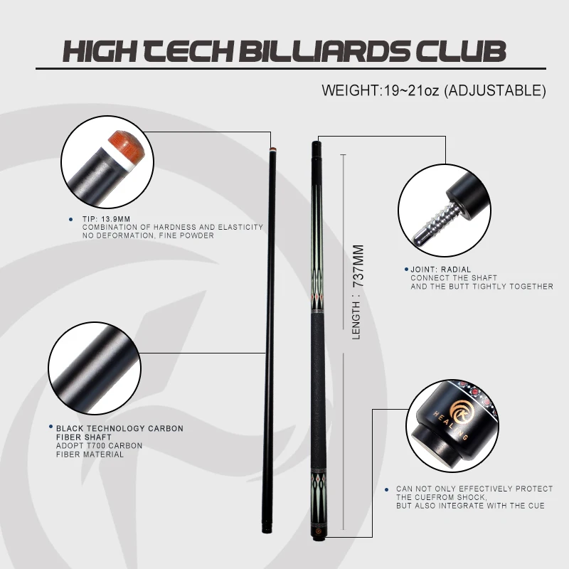 1/2 Joint Carbon Fiber Pool Cue 13.9mm Tip For Precision Play | Snooker Ready | OEM Available