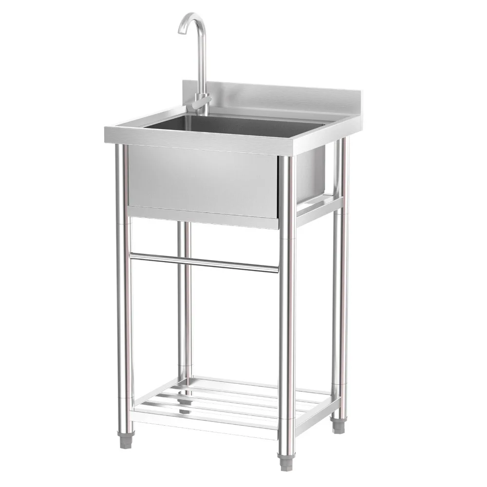 

Freestanding Wash Basin, Stainless Steel Sink with Shelf for Pet Grooming, Home