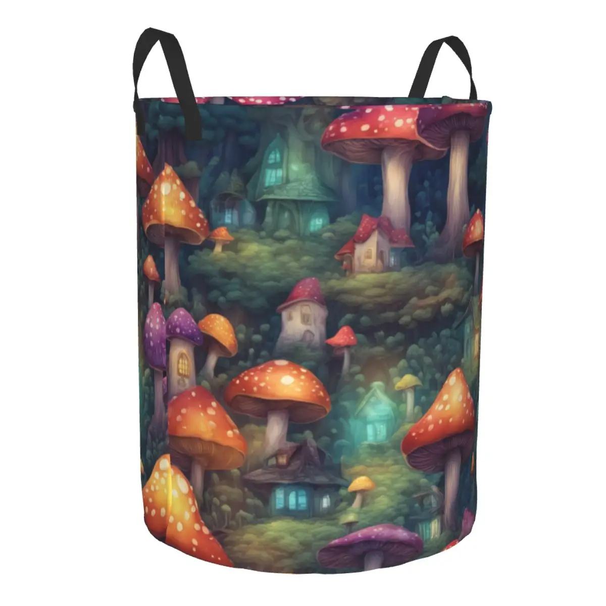 Custom Colourful Mushroom Village Print Laundry Hamper Large Clothes Storage Basket Toy Bin Organizer for Kids