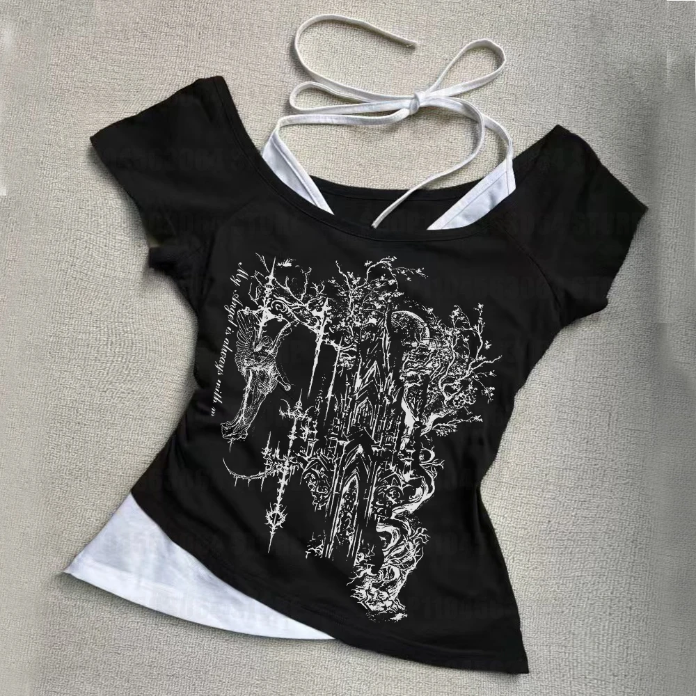 Summer Clothing Newborn - Estetik 2000'ler Üstleri Harfli Punk Grunge