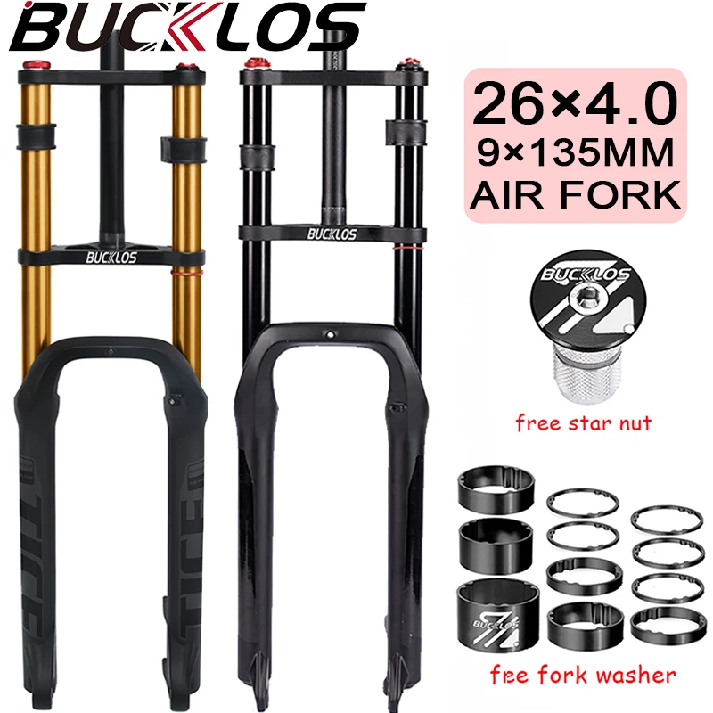 

BUCKLOS 26*4.0 Bicycle Fork Double Shoulder E-Bike Fork 9*135mm 26 Beach Snow Bicycle Forks 4.0 Tire BMX Forks 180mm Trave