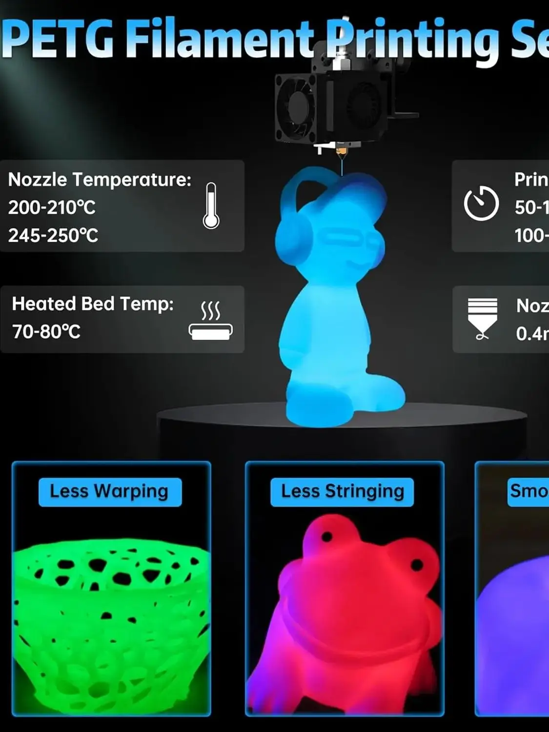 SUNLU 10KG Filament PETG Świecący w Ciemności, Równo Nawinięty, Luminous PETG Filament 1.75mm 1KG Filament Pasuje do Większości Drukarek 3D FDM — zdjęcie produktu 7