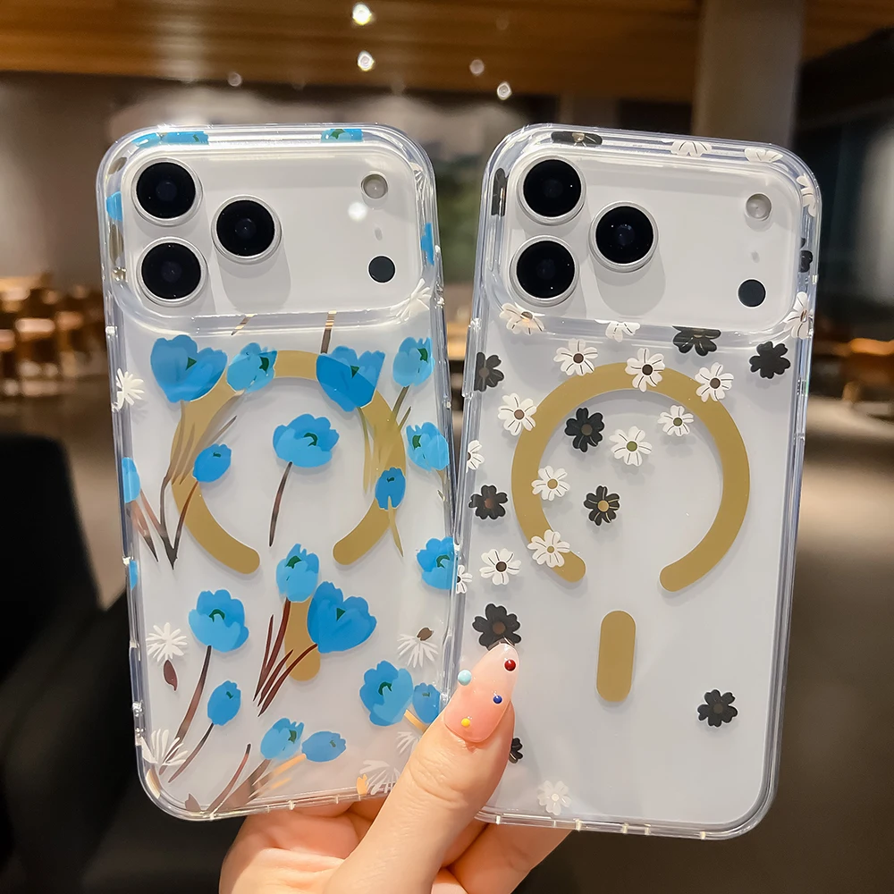 Luxuriöse Blumen-Magsafe-Handyhülle für iPhone 18 17 16 15 14 13 Pro Max 16E Magnetische Kabellose Ladefunktion Stoßfeste Hartschale – Detail 3
