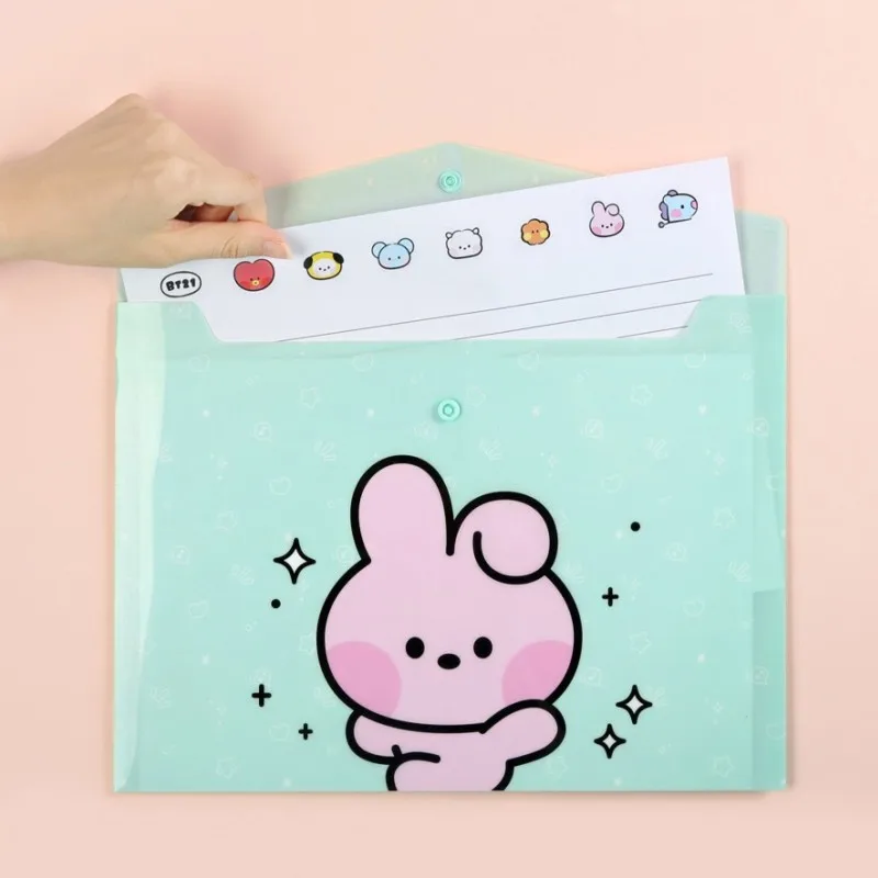 Anime 1pc Bt21 Cartoon File Folder COOKY KOYA CHIMMY MANG Kawaii Waterproof Buckles Large Capacity Office School Test Paper Bag