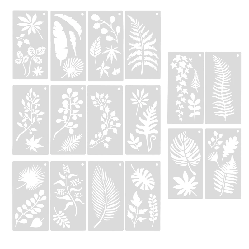 

16 Pieces Leaves Stencil Reusable Sheet Painting Stencil Sheet Wall Stencil Leaf Pattern Template Tropical Leaf Reusable