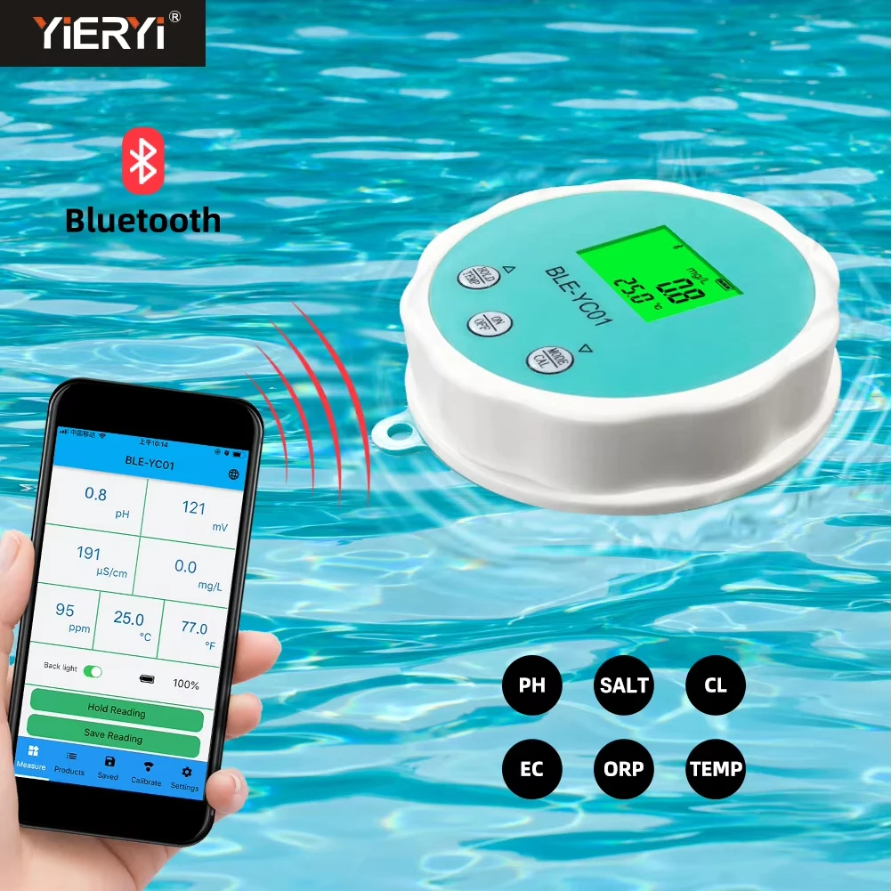 

Smart PH Chlorine Meter Swimming Pool Water Quality Tester ORP EC Salt Temp CL Level Online Monitoring Analyzer for Spa Aquarium