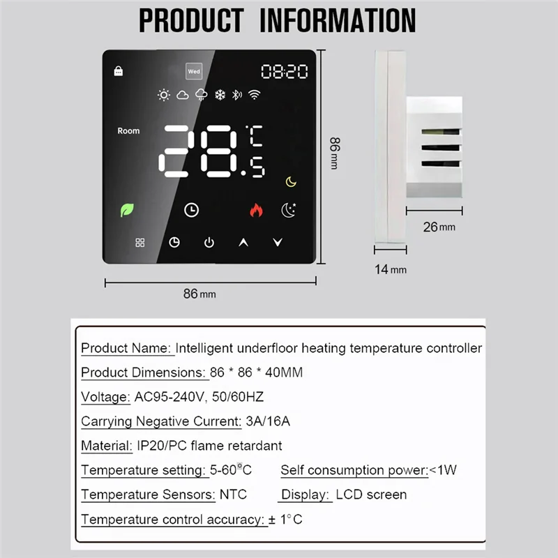 

ABMF-Tuya Wi-Fi умный термостат электрический подогрев пола TRV вода газовый котел температура голосовой пульт дистанционного управления 16A простая установка