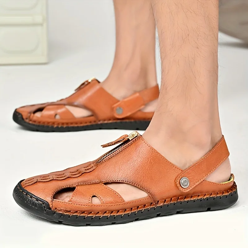 Sandalias antideslizantes para hombre, zapatos duraderos hechos a mano, puntera cerrada, playa, interior y exterior