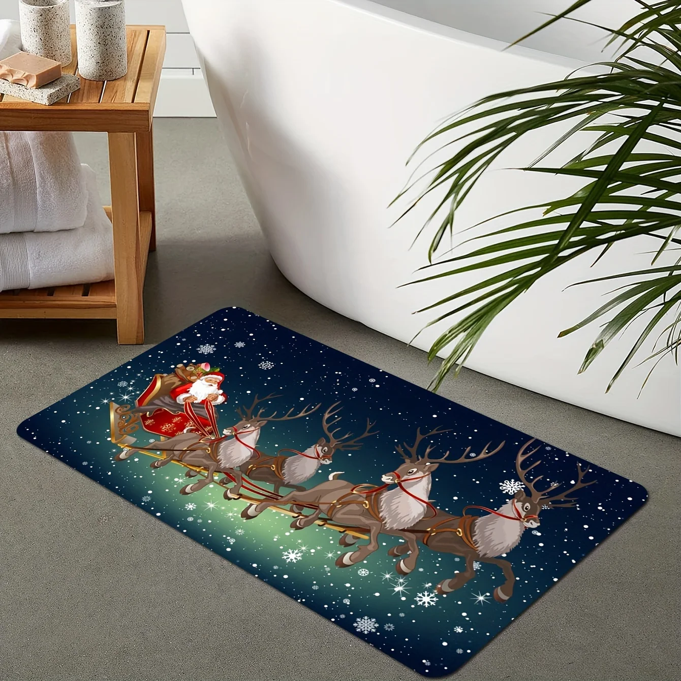 A Merry Christmas-Themed American Style Doormat, Suitable for Home Use As an Indoor Carpet, Non-Slip Bathroom Mat, Entrance Ma