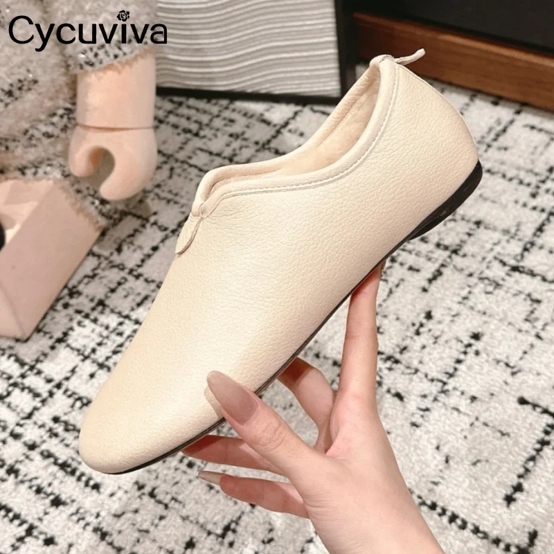 Winter New Leather Flat Loafers Shoes Women Round Toe Warm Wool Designer Platform Shoes Casual Party Driving Walking Shoes Women