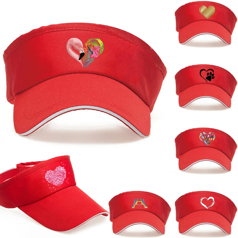 

In Stock! Women Running Empty Top Hat Outdoor Sport Long Brim Ponytail Printing Love Series for Red Color Baseball Cap 2023