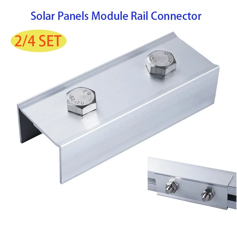 

2/4 комплектов алюминиевых панелей солнечных батарей PV, солнечный модуль, рельсовый соединитель для монтажа фотогальванической монтажной направляющей
