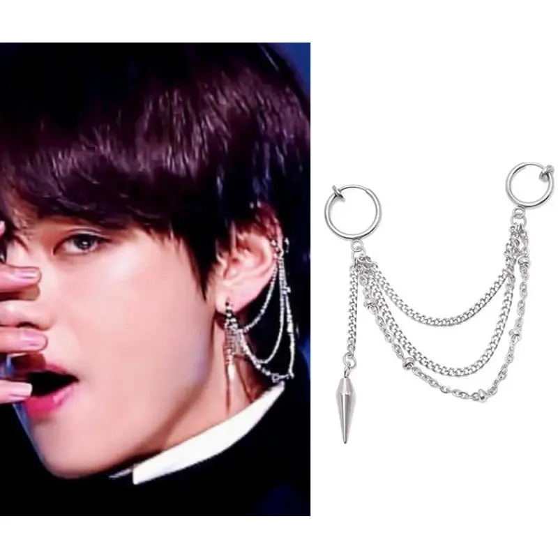 

2 Styles KPOP Taehyung V Multi-layer Chains Danglers Earring Trend Couple Jewelry Idol Accessories Fans Birthday Gift