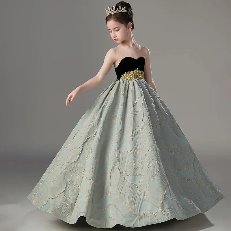 Little Girls Formal Occasions Performance Dress Children Elegant Velvet Party Cocktail Prom Dresses Teen 3-14 Years Spanish