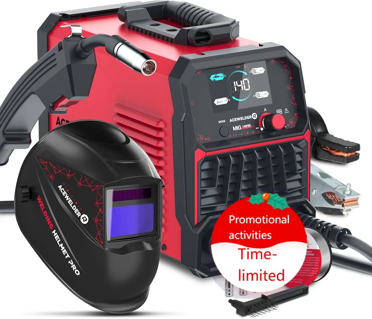 

Portable IGBT Inverter MIG Welder 3 In 1 Flux Core Stick Lift TIG 110V Synergic Control LED Display Welding Helmet