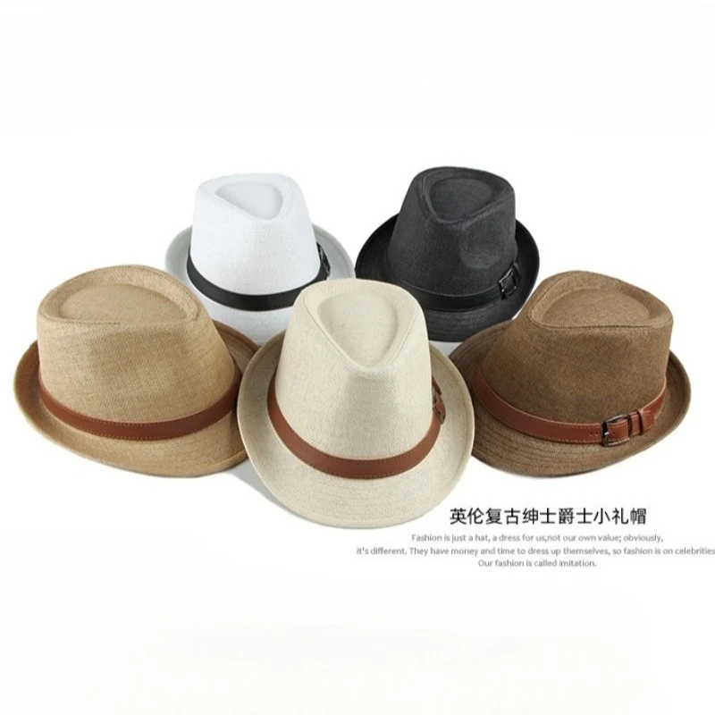 1pcs Summer Hats for Men Beach Hat Vintage Short Brim Straw Sun Hats with Belt Korea Style Male Fedoras Panama Hat Summer