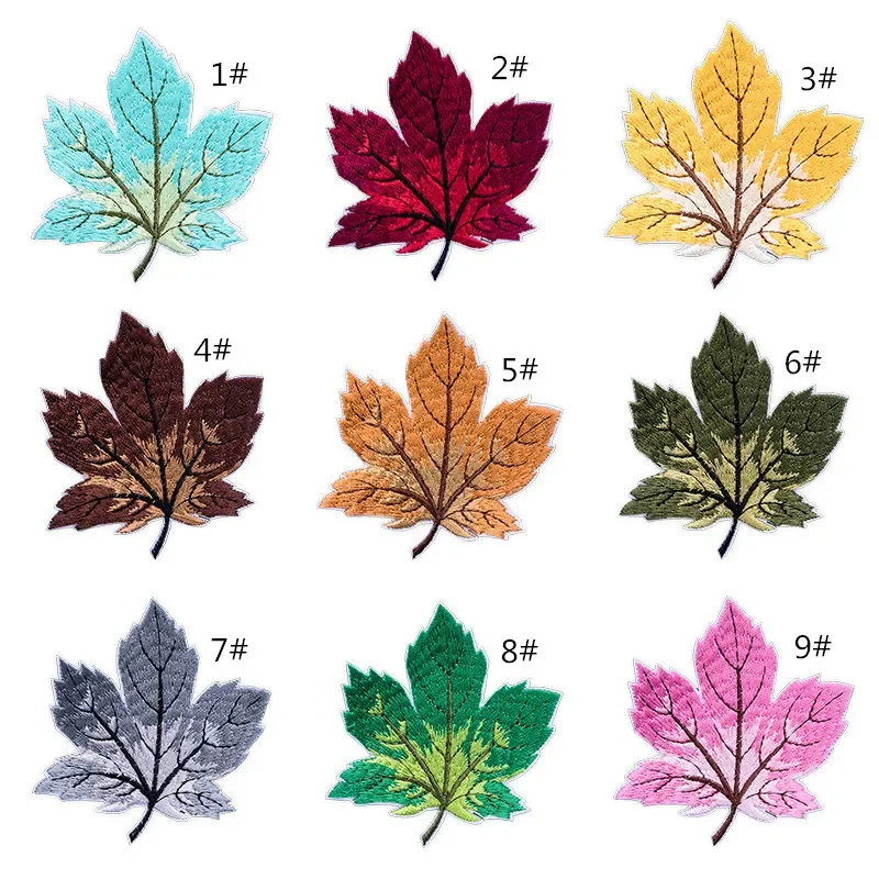 9 Color Maple Leaves Embroidery Cloth Sticker Iron on Patch Thermo Adhesive Badges Kids Clothes Bags Appliques Patches Wholesale