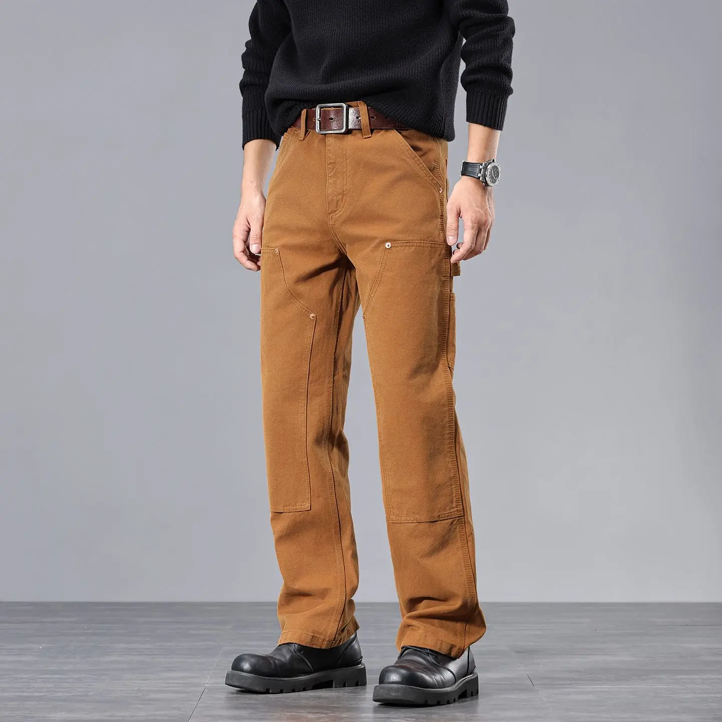 Men's Dark Brown Heavyweight Washed Jeans Fall Streetwear American-Style Casual Straight-Leg Pants Loose Wide-Leg Trousers