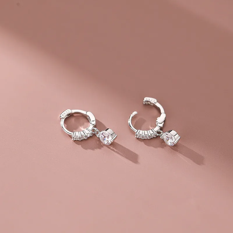 925 Sterling Silver Solitaire Zircon Geometric Stud Earrings for Women Simple Temperament Party Jewelry Gift