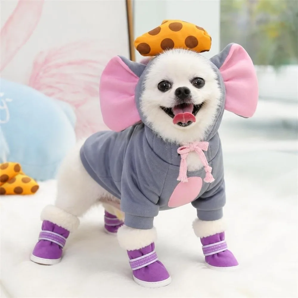 4 Stück Modische Warme Winter-Hundeschuhe Rutschfeste Katzen- und Welpensocken Verdickte Baumwoll-Hundeschuhe für Kleine und Mittelgroße Hunde – Detail 5