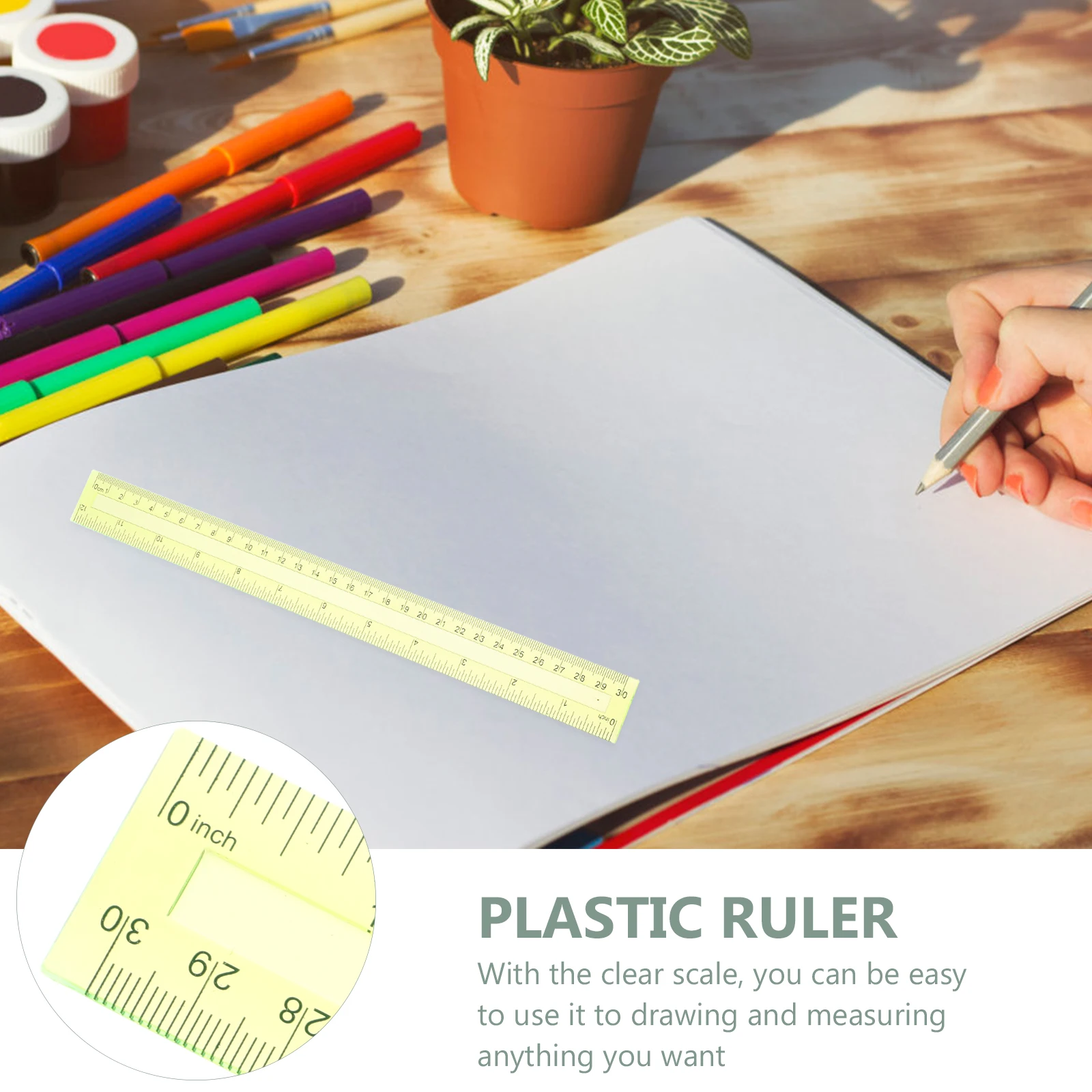 16pcs Colored Transparent Plastic Ruler 12 Inch Straight Measuring Scale For School Students Lightweight Stationery