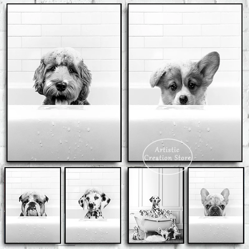 Cute Dalmatian Dog French Bulldog Print Canvas Painting Wall Picture Modern Living Room Bathroom Animal Poster Wall Home Decor