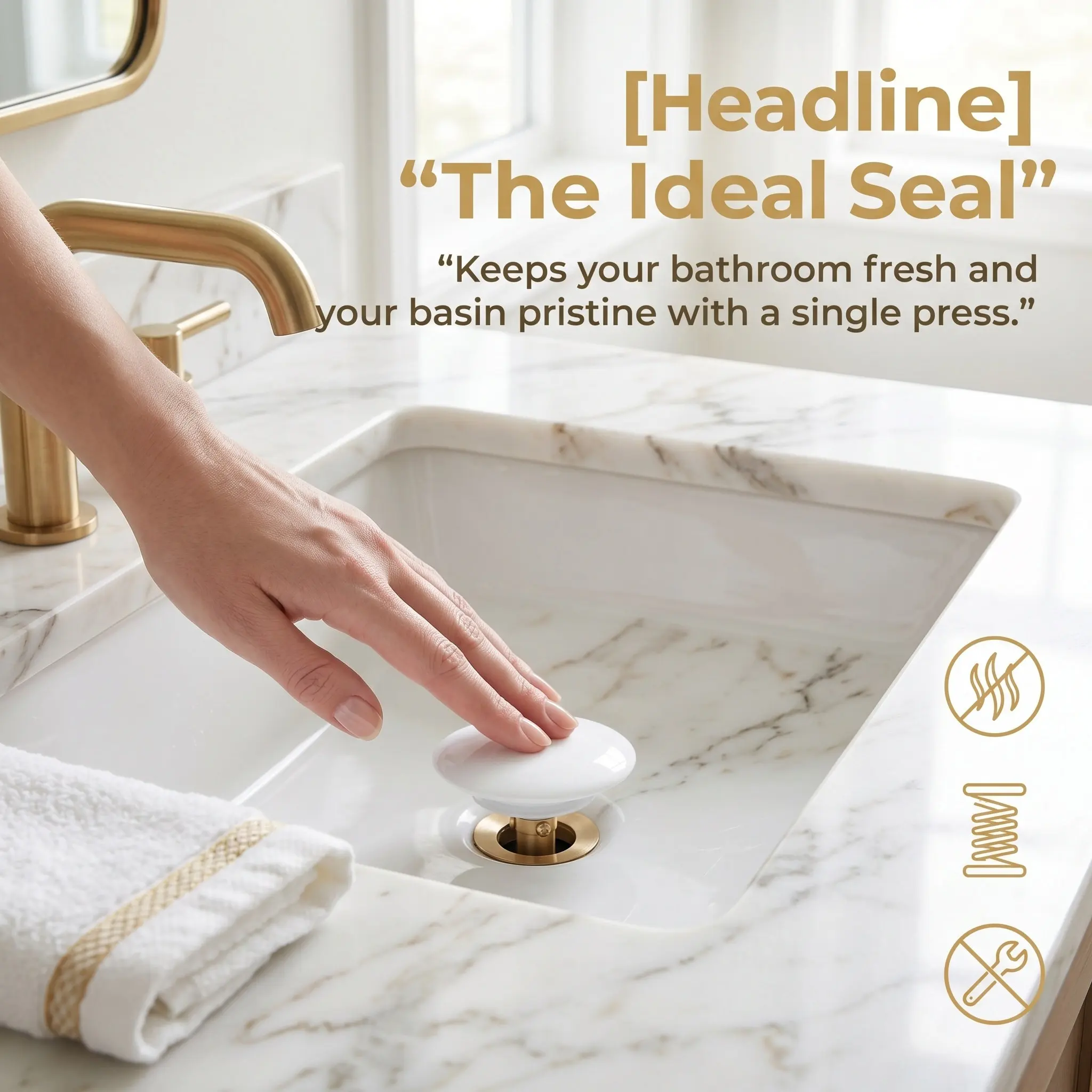 Pop-Up Sink Drain Stopper White Ceramic Top Copper Core 36-39Mm Basin Plug Anti-Clog Bathroom Drain Plug Click Clack Press Pop