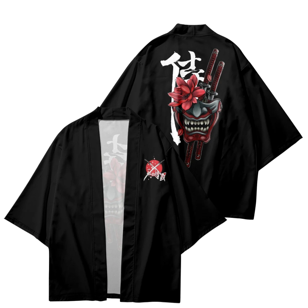 

3 To 14 Years Kids Kimono Japanese Clothing Boys Samurai Demon Print Kimono Haori Cardigan Jacket Children Beach Wear Cloak