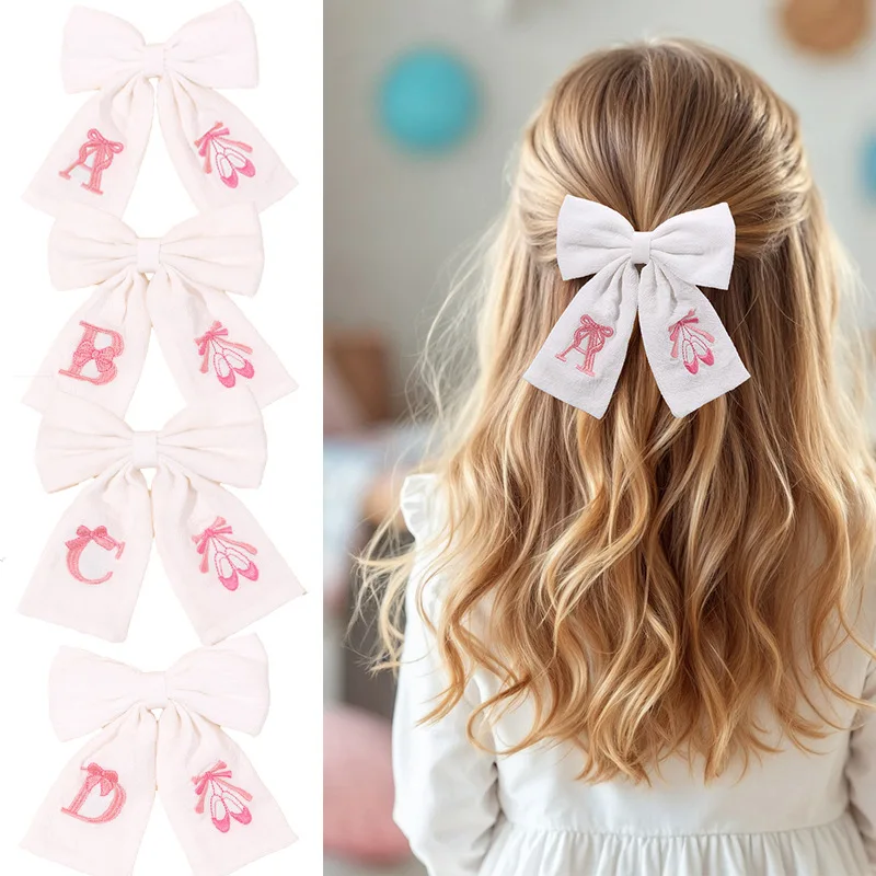 26pc Ballet Dancer Embroidery Bow Hair Clips 5.7 Inch Letter Hairpins Barrettes Headwear for Baby Girls Kids Hair Accessories