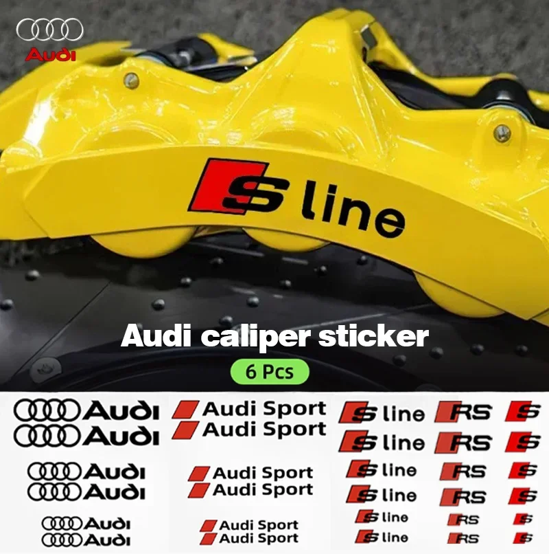 6 Pcs Car Brake Caliper Sticker Hi Temp Waterproof Graphics Reflective Vinyl Decal For Audi sline A1 A3 A4 A5 A6 Q2 Q3 Q5 Q7 TT