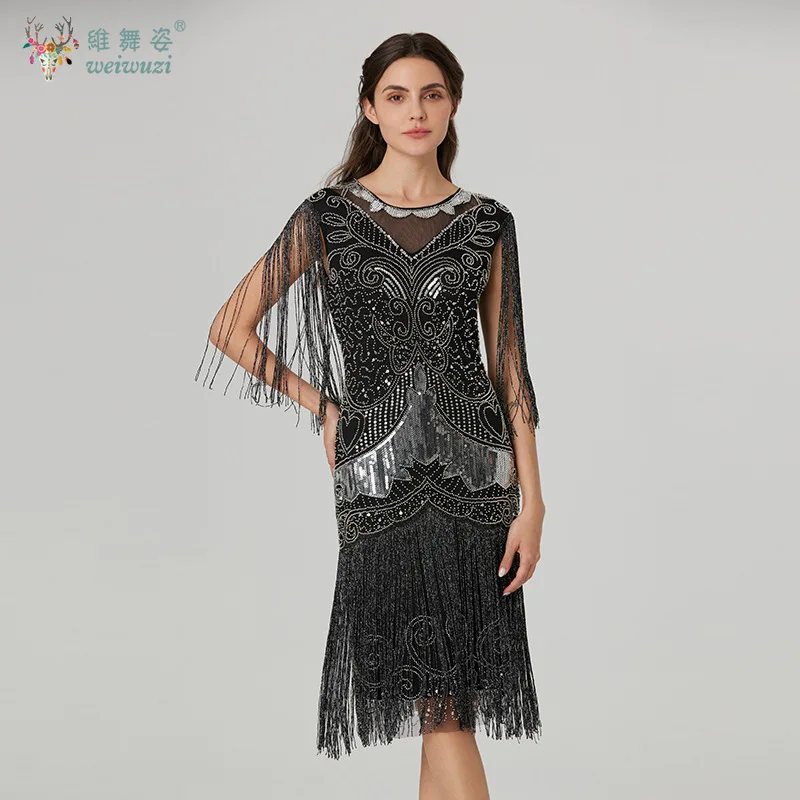 

Vintage Style Elegant Sequin Bead Embroidery Tassel Ballroom Evening Dresses Sleeveless Slim Fit Waist Cinched Evening Dresses