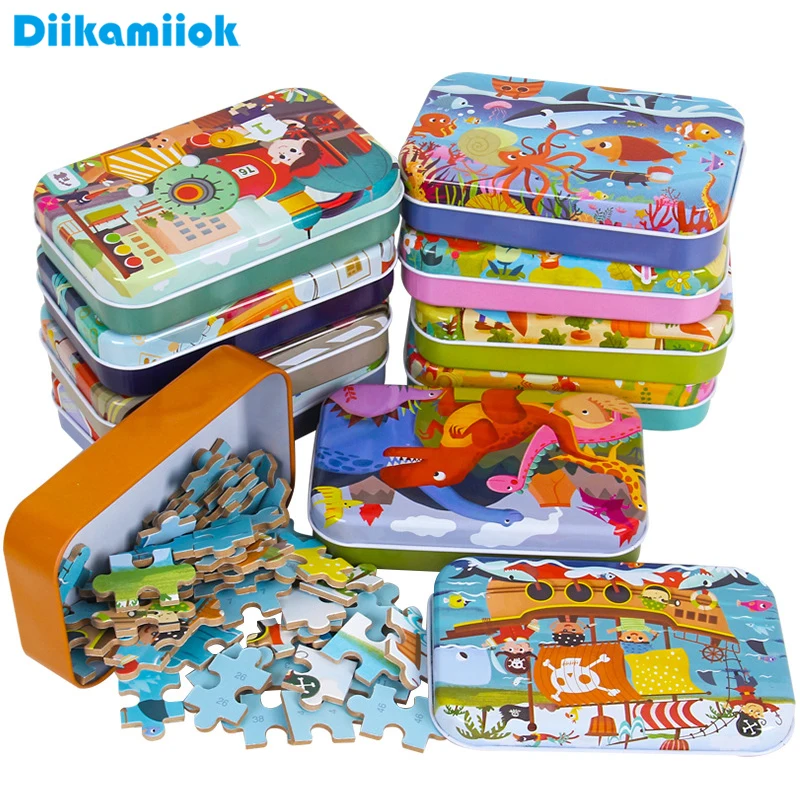 60 sztuk Puzzle Cartoon Animal Vehicle Gry Montessori Zabawki edukacyjne dla dzieci na prezenty świąteczne dla dzieci