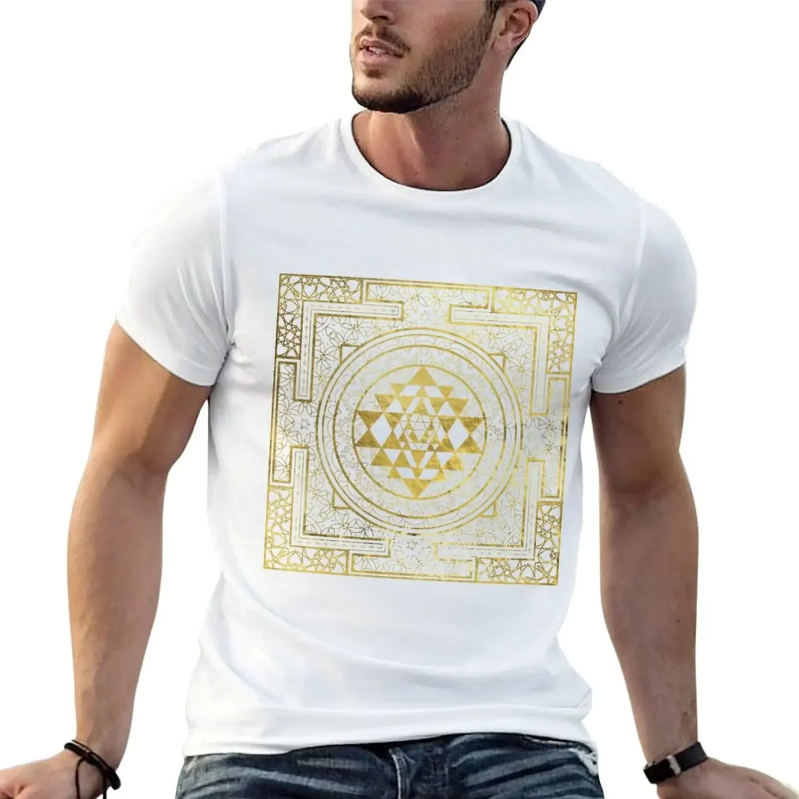 Gold Sri Yantra / Sri Chakra T-Shirt korean fashion street wear summer top tshirts for men