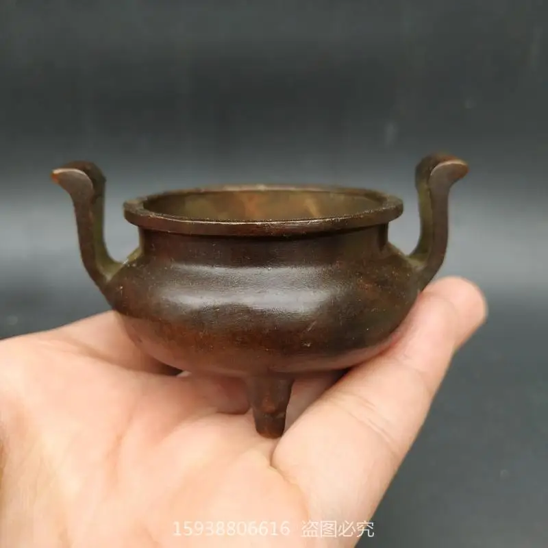 Antique ware collection vintage purple leather pure amphora incense burner desktop Copper