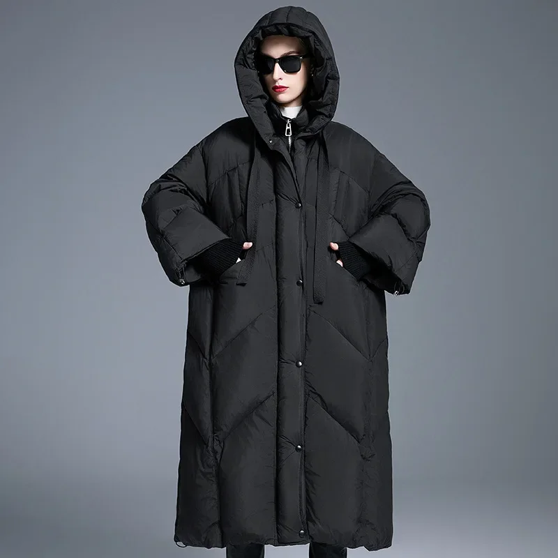 Winter Nieuw Origineel Ontwerp Dames Lange Verdikte Eend Donsjack Losse Plus Size Witte Eendenveren Jas Comfortabel Gewatteerd