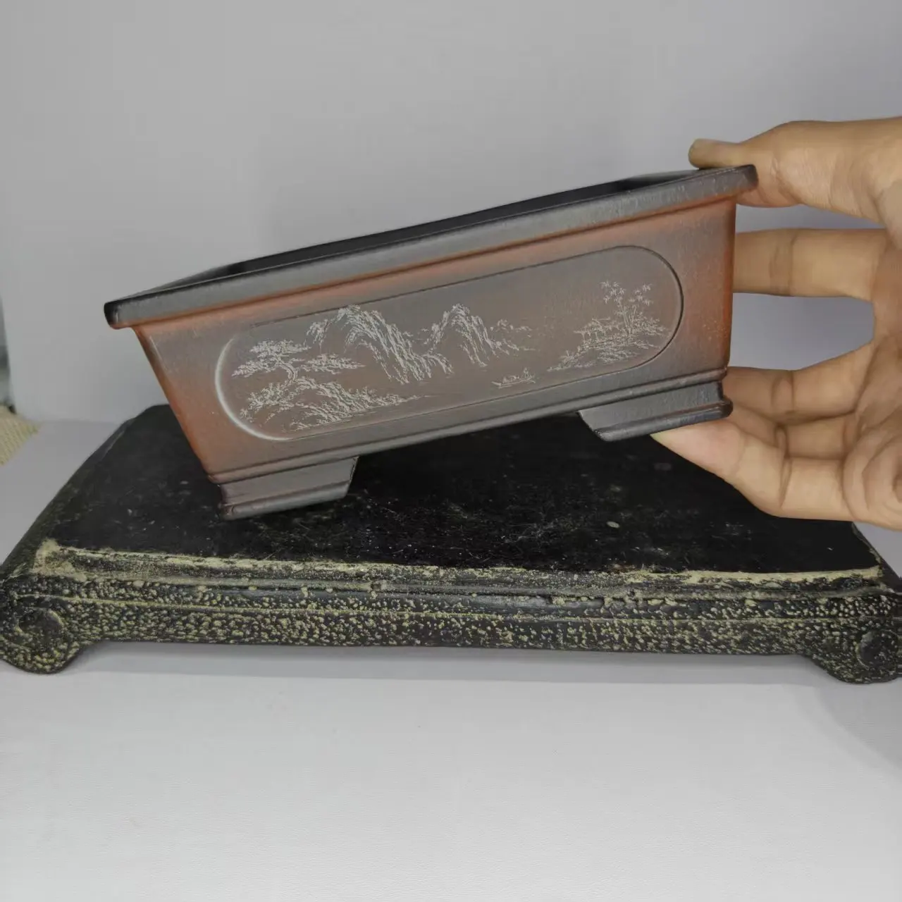 New Popular Hand Craved Yixing Purple Clay Bonsai Pot