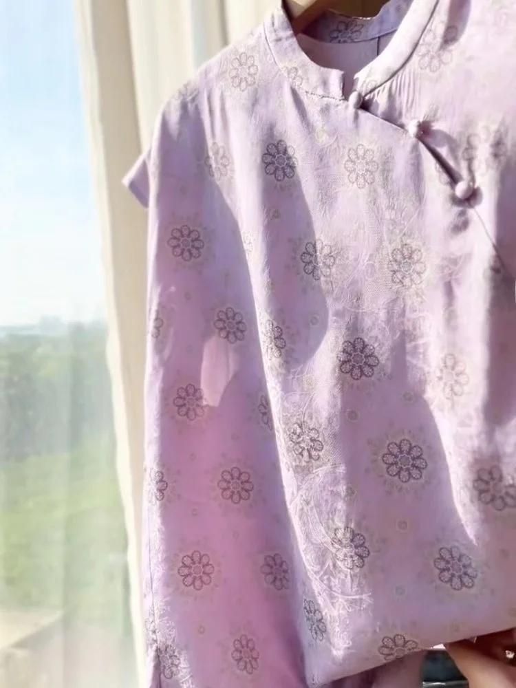 Único Ele púrpura bordado Floral irt mujer novedad de verano Sle chino nacional Sle sentimientos de alta gama Lady irt