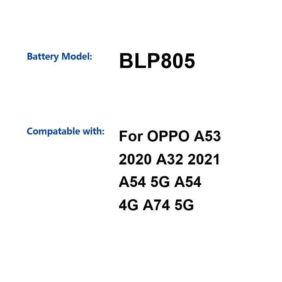 

BLP805 For Oppo A53 2020 A32 2021 A54 5G 4G A74 5000Mah Mobile Phone Battery High-Capacity High Compatibility