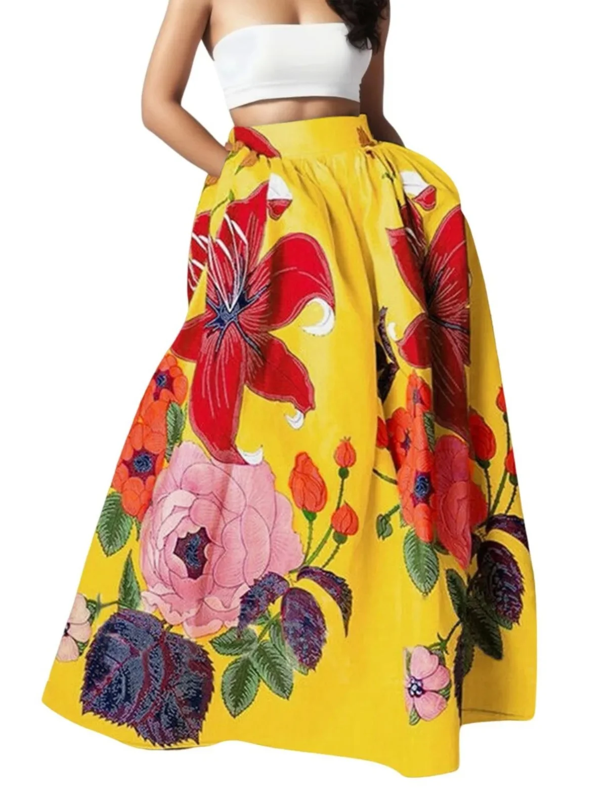 Falda de playa holgada con estampado de cintura alta para mujer, falda larga de verano para calle, TING, otra marca de ropa de 8 a 29 años