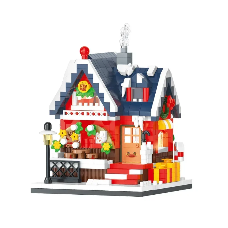 Christmas Snow House Mini Building Blocks Set Balody Coffe Candy Book Shop City View 3D Model Brick Boys Toys Children Xmas Gift