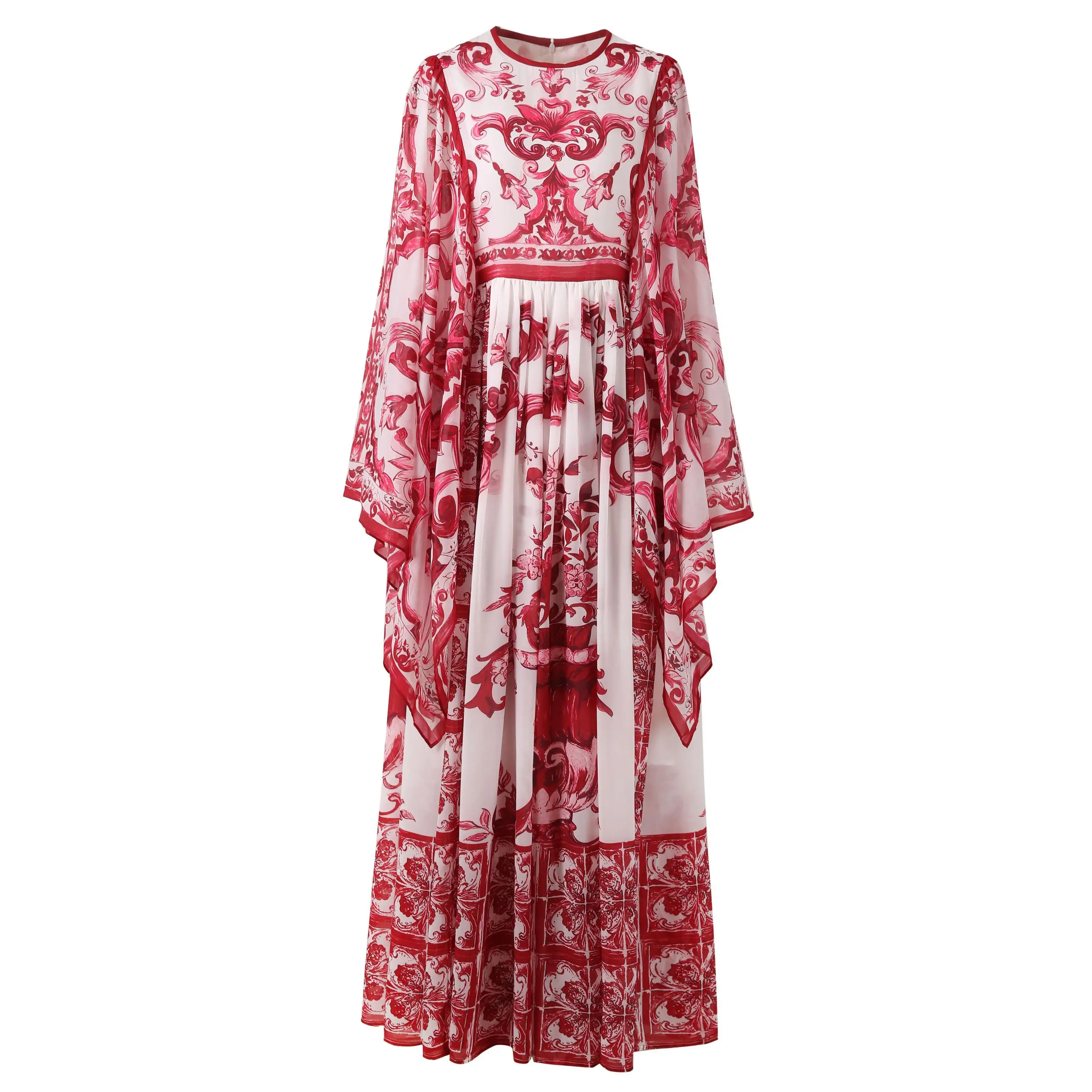 2024 Spring Autumn Long Sleeve Dress Women Elegant Maxi Dresses O-Neck Floral Print Sping Autumn Bohemian Casual Full Sleeve